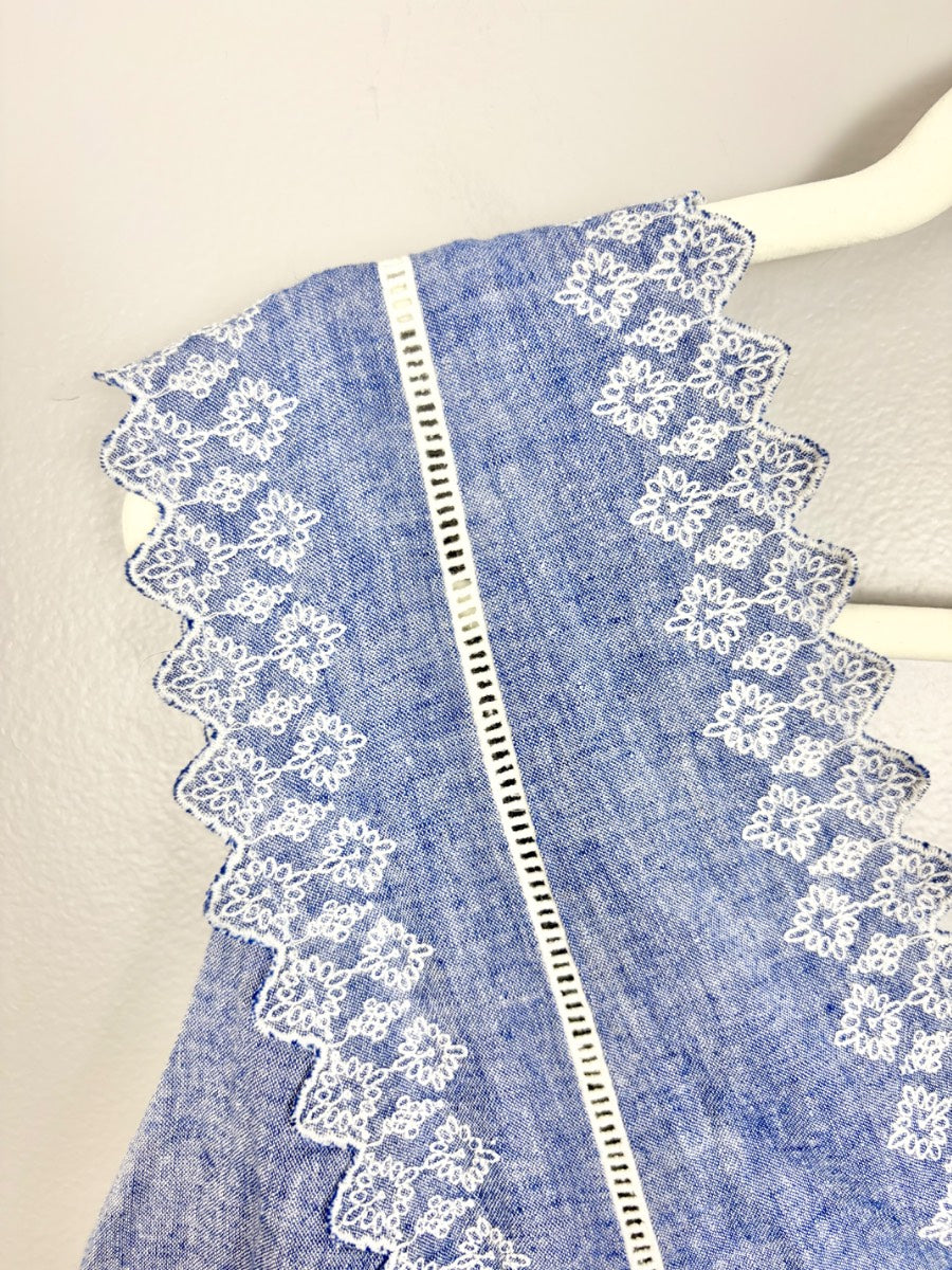 L - Ingrid & Isabel Chambray Lace Trim Top