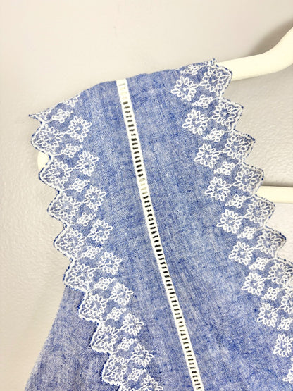 L - Ingrid & Isabel Chambray Lace Trim Top