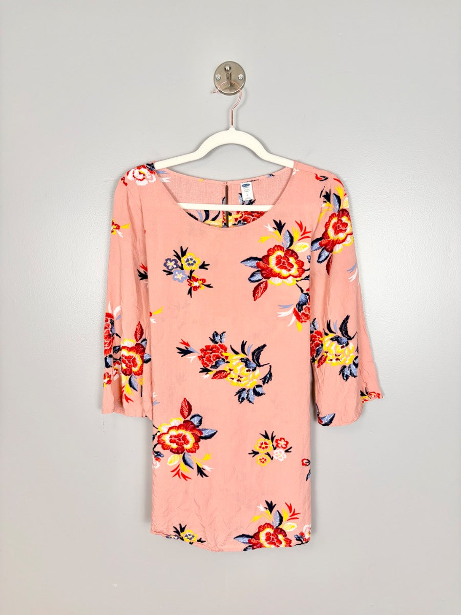 L - Old Navy Peach Floral Bell Sleeve Tunic
