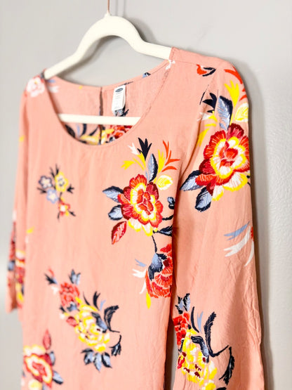 L - Old Navy Peach Floral Bell Sleeve Tunic