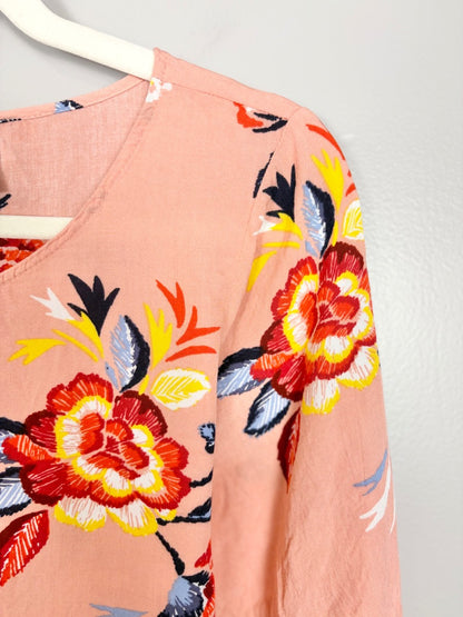 L - Old Navy Peach Floral Bell Sleeve Tunic