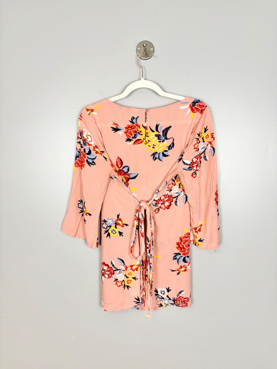 L - Old Navy Peach Floral Bell Sleeve Tunic