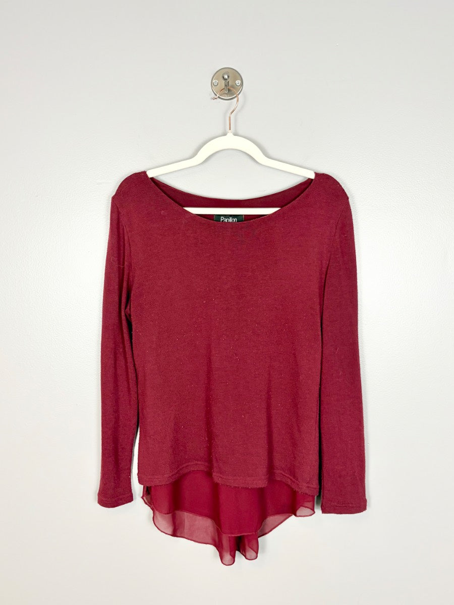 L - Papillon Cranberry Layered Hem Sweater
