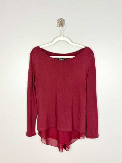 L - Papillon Cranberry Layered Hem Sweater