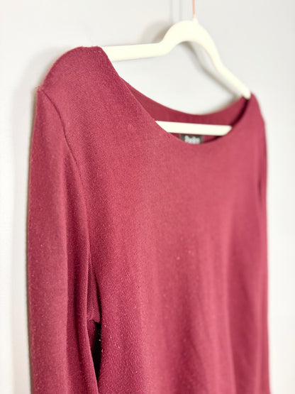 L - Papillon Cranberry Layered Hem Sweater