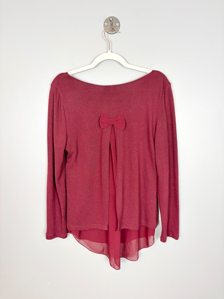 L - Papillon Cranberry Layered Hem Sweater