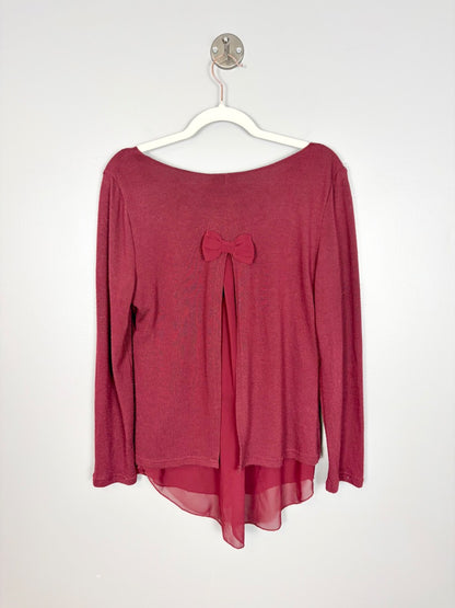 L - Papillon Cranberry Layered Hem Sweater