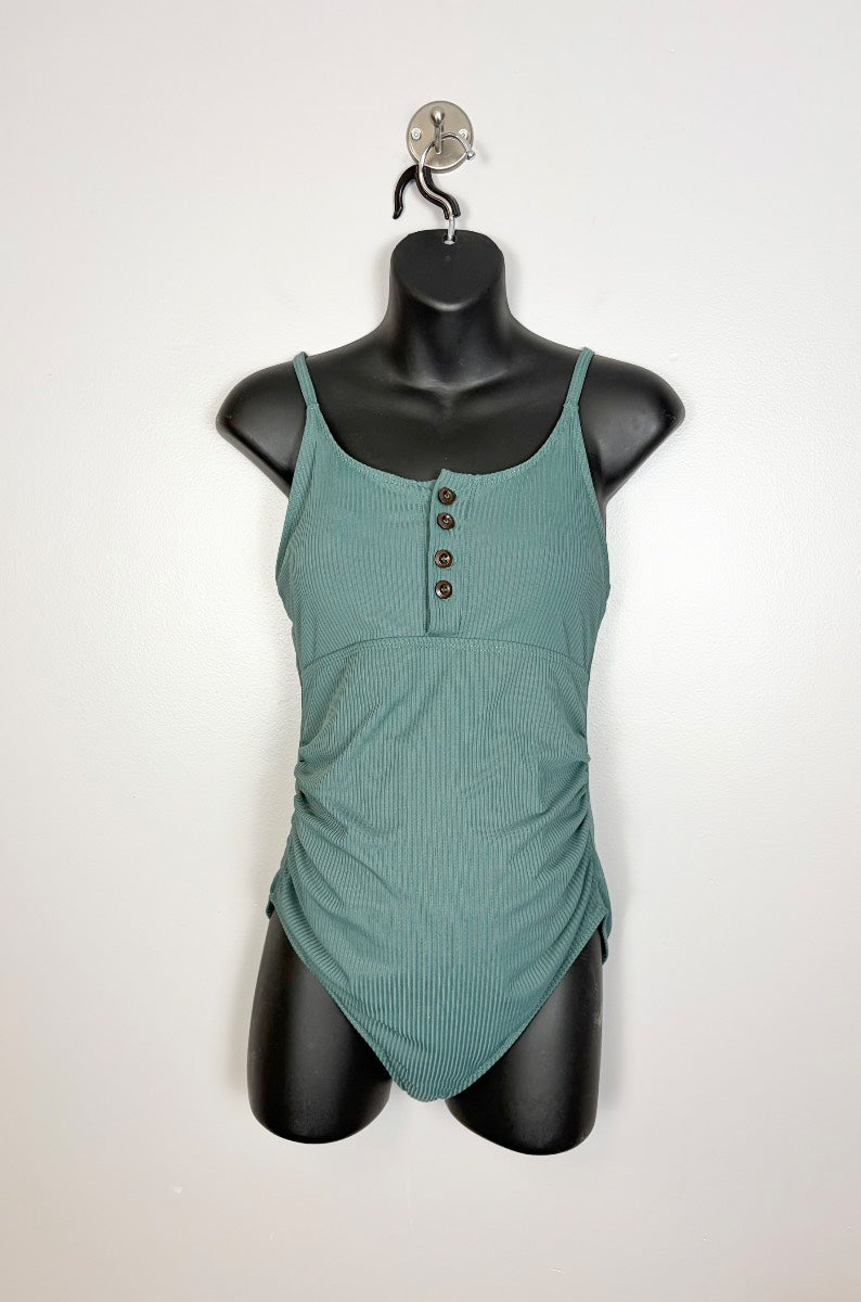 M - Ribbed One-Piece Henley Swinsuit