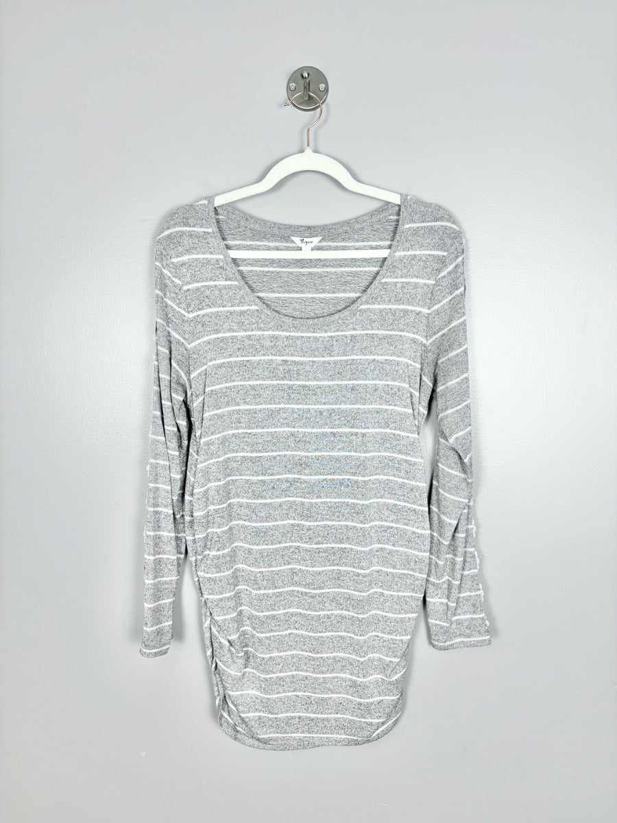 XL - Thyme Striped Light Grey Lace Sleeve Top