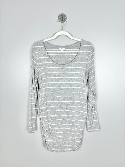 XL - Thyme Striped Light Grey Lace Sleeve Top