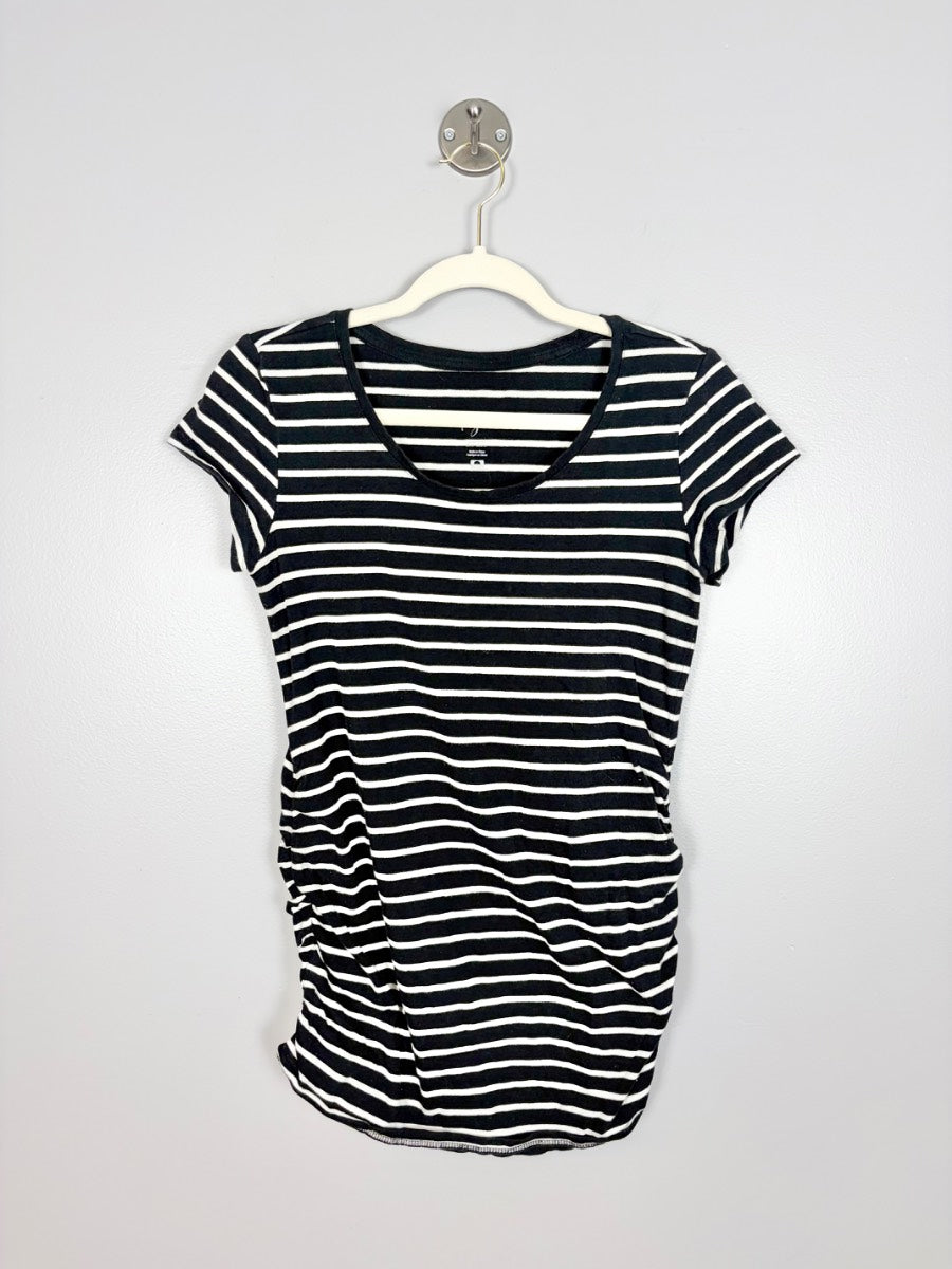 S - Thyme Black & White Striped Maternity Tee