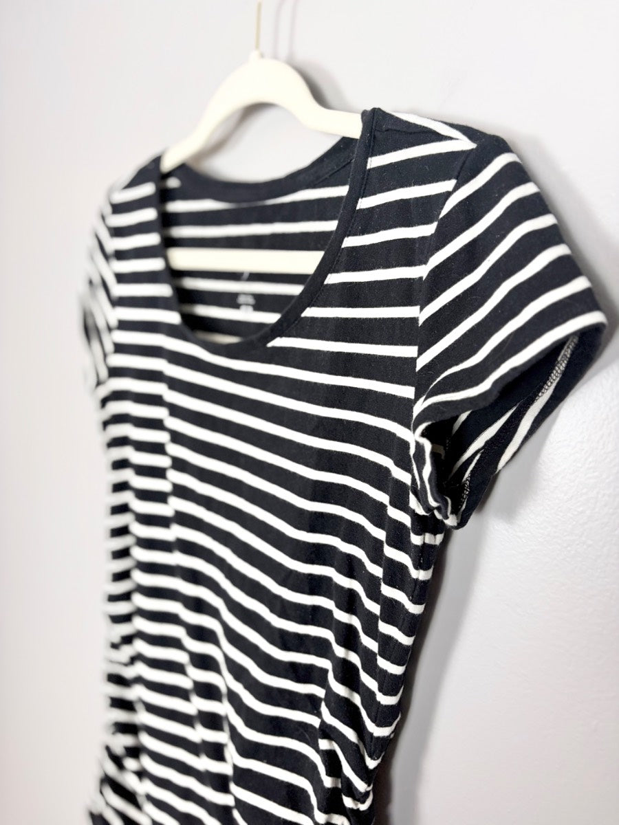S - Thyme Black & White Striped Maternity Tee