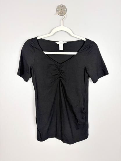 M - H & M Ruched Black V-Neck Tee