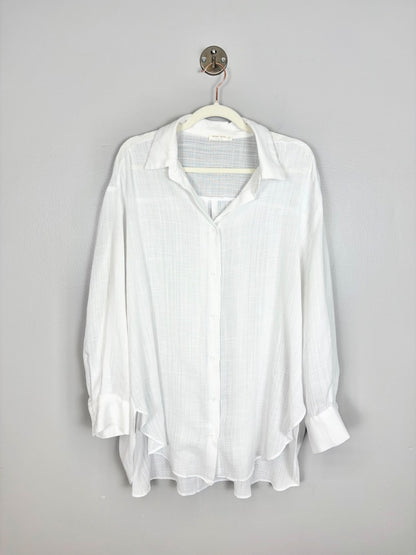 L - Miss Love White Gauze Button Down Shirt
