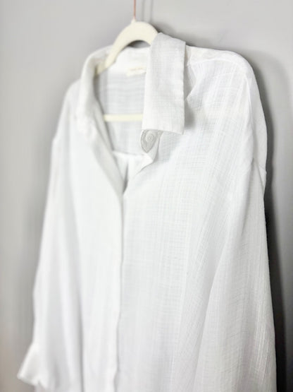 L - Miss Love White Gauze Button Down Shirt