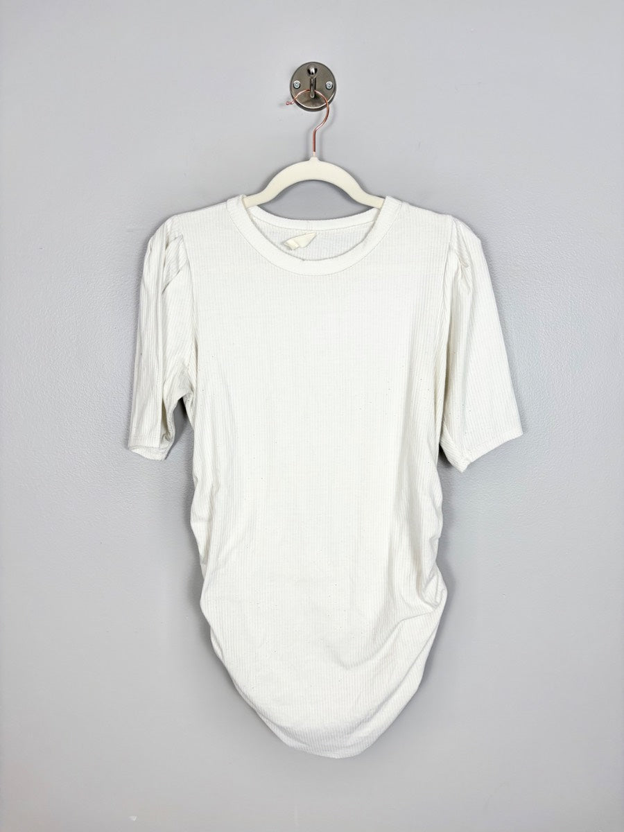 L - Hello Miz Ribbed Puff Sleeve Top