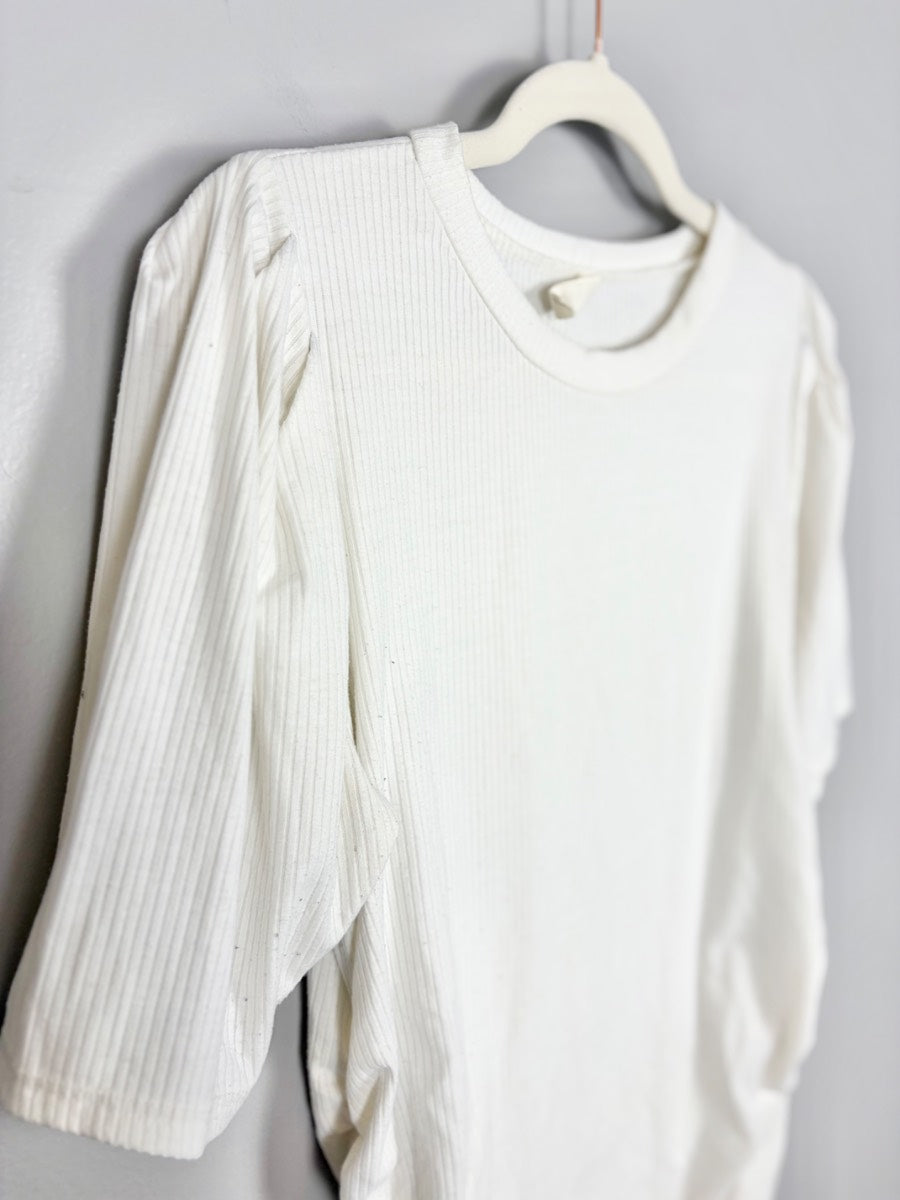 L - Hello Miz Ribbed Puff Sleeve Top