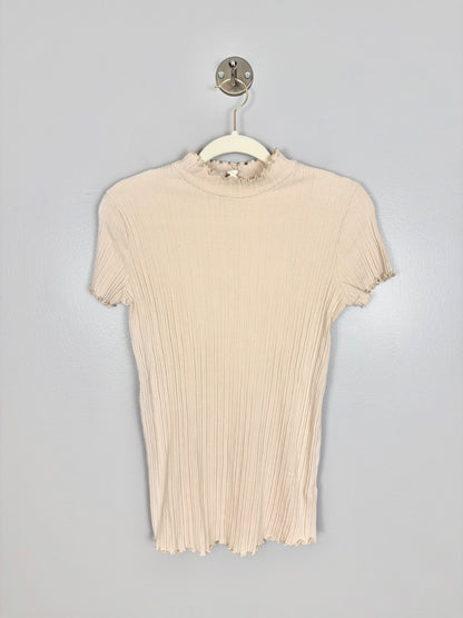 L - Hello Miz Ribbed Peach Mock Neck Top