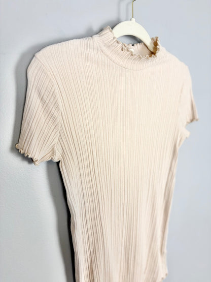 L - Hello Miz Ribbed Peach Mock Neck Top