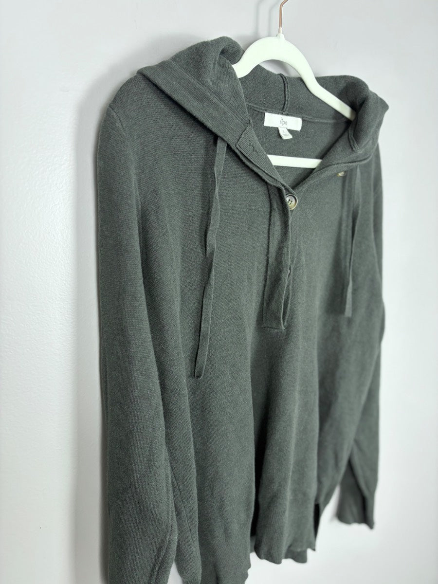 L - Ripe Sage Hooded Knit Nursing Sweater