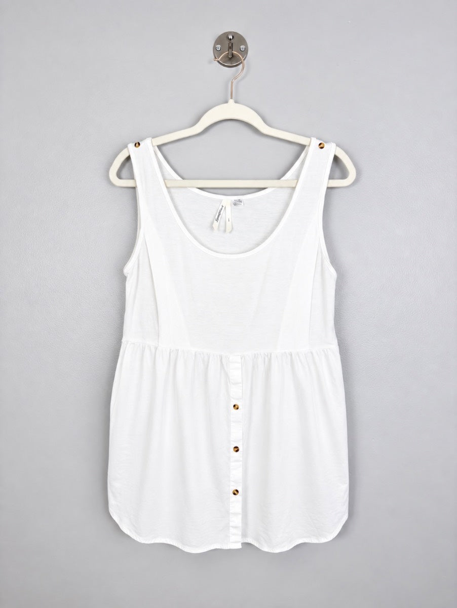 L - Seraphine White Button Detail Nursing Tank