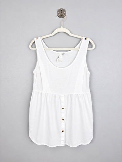L - Seraphine White Button Detail Nursing Tank