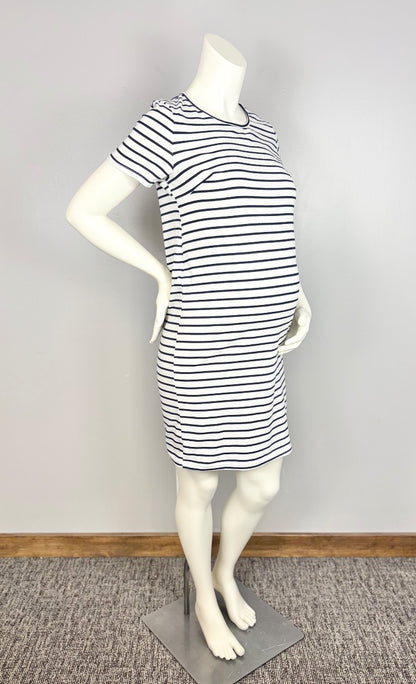 M - Calla Dream White Striped T-shirt Dress