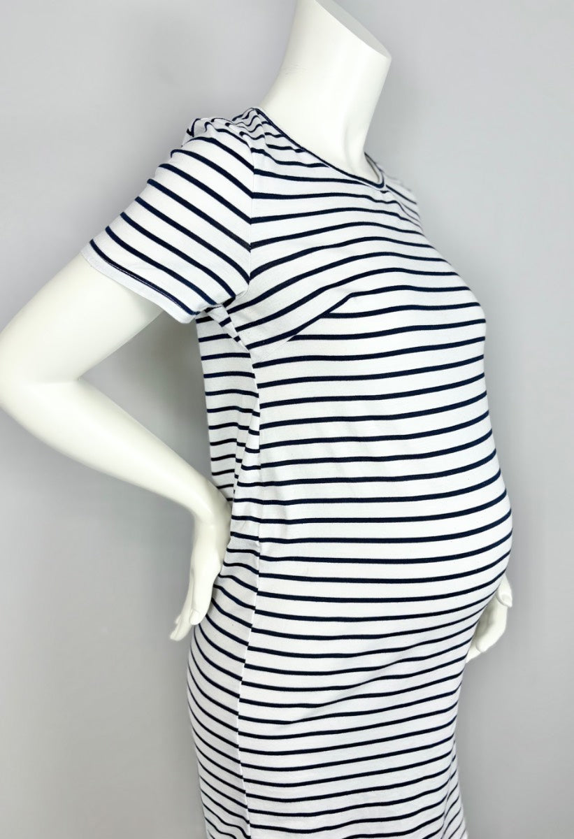 M - Calla Dream White Striped T-shirt Dress