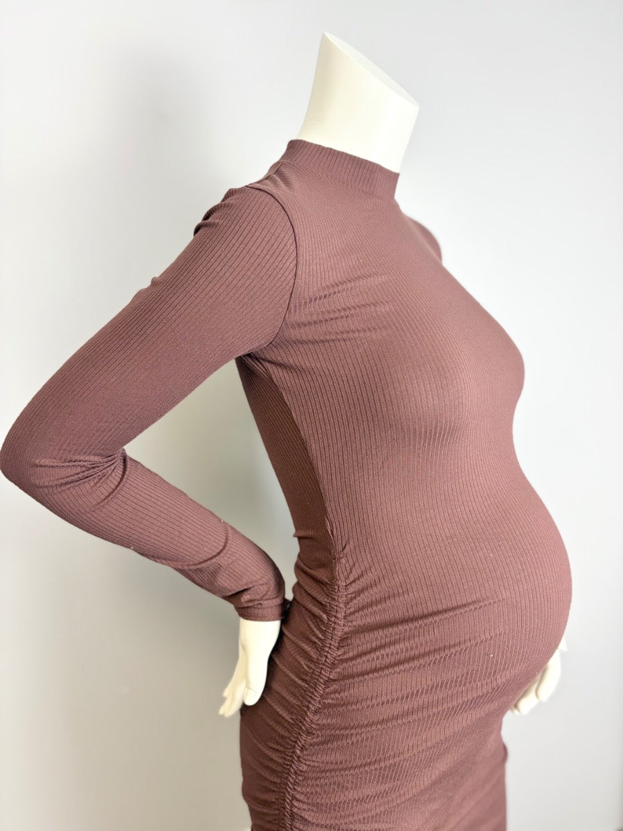 L - Popular21 Dark Mocha Mock Neck Bodycon Dress