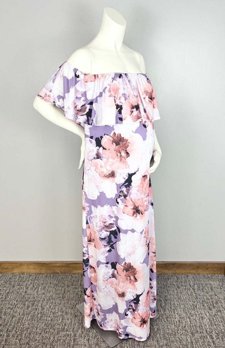 M - Pink Blush Floral Off Shoulder Maxi Dress