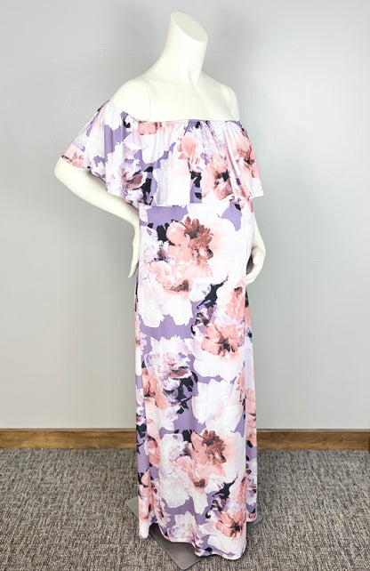 M - Pink Blush Floral Off Shoulder Maxi Dress