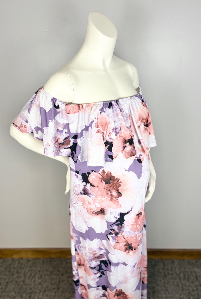 M - Pink Blush Floral Off Shoulder Maxi Dress