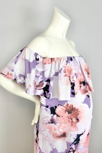 M - Pink Blush Floral Off Shoulder Maxi Dress