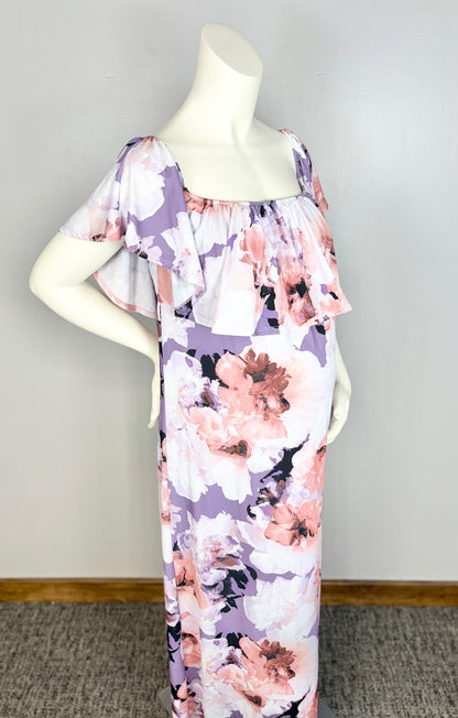 M - Pink Blush Floral Off Shoulder Maxi Dress
