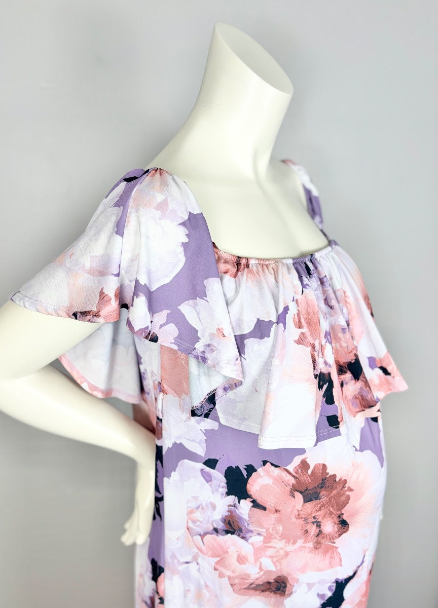 M - Pink Blush Floral Off Shoulder Maxi Dress