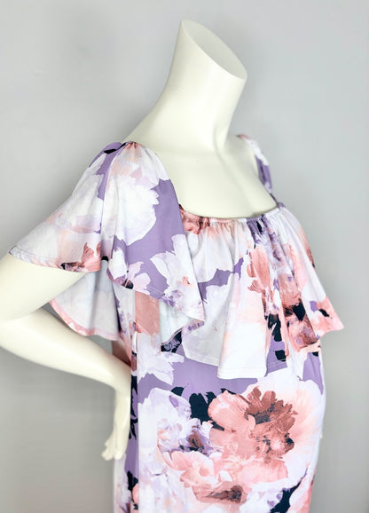 M - Pink Blush Floral Off Shoulder Maxi Dress