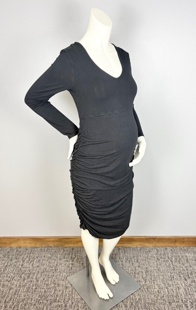 L - Thyme Black Ruched Bodycon Dress