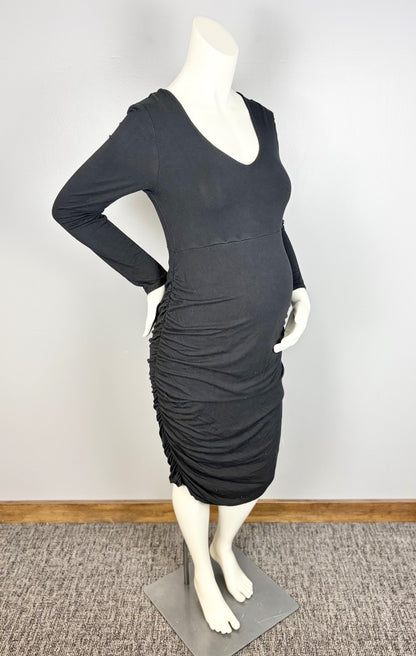L - Thyme Black Ruched Bodycon Dress