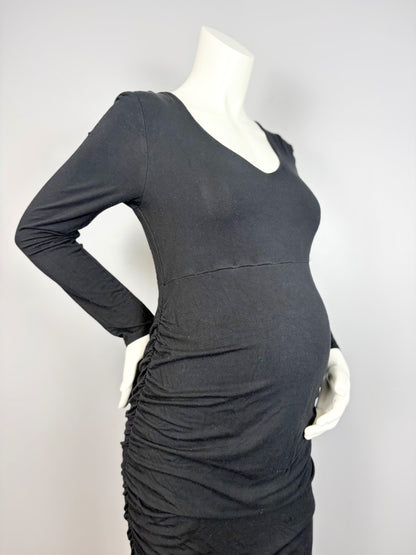 L - Thyme Black Ruched Bodycon Dress