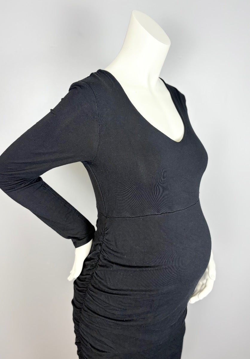 L - Thyme Black Ruched Bodycon Dress