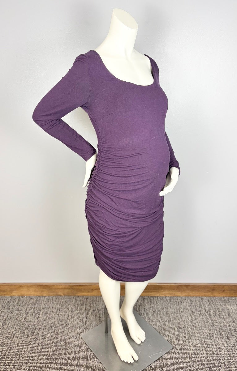 L - Stork & Babe Deep Plum Ruched Bodycon Dress