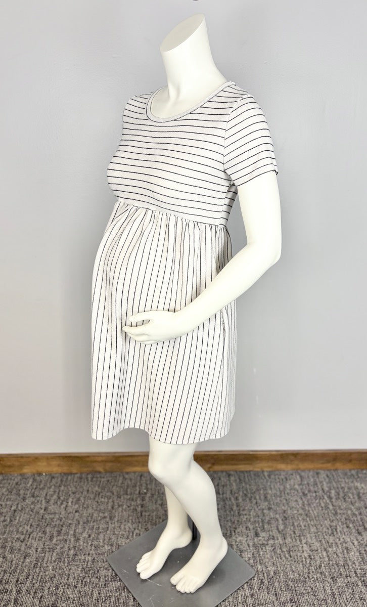 M - Hello Miz Cream Striped Babydoll Dress