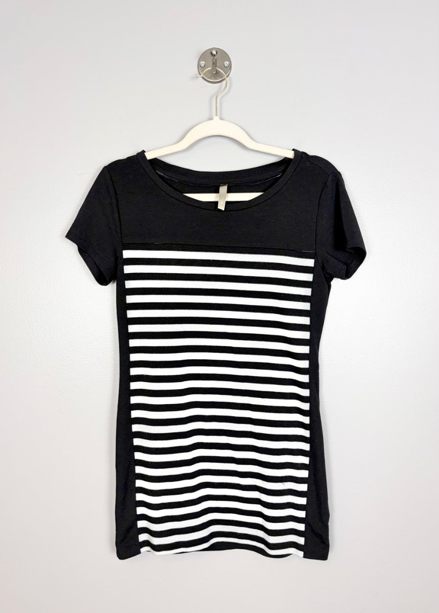 S - Thyme Black & White Striped Panel Tee