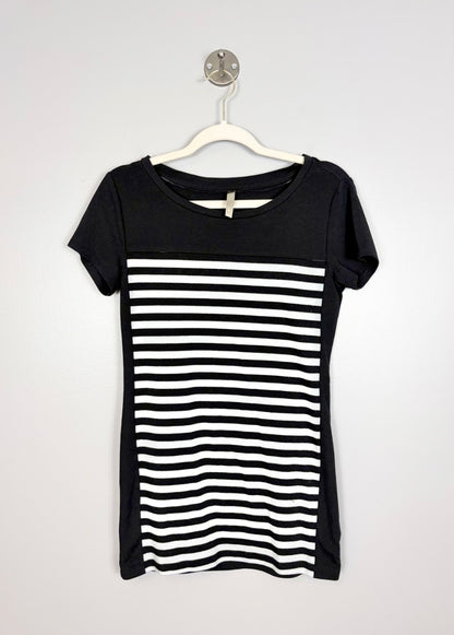 S - Thyme Black & White Striped Panel Tee