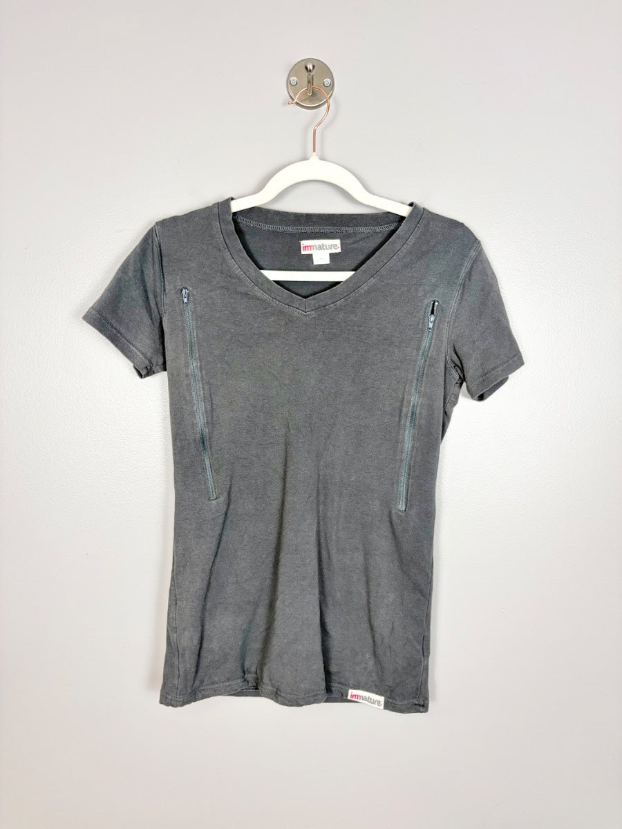 M - Dark Grey Zippered Nursing Tee