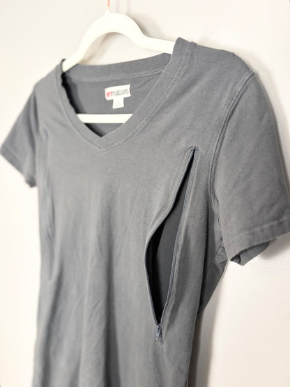 M - Dark Grey Zippered Nursing Tee