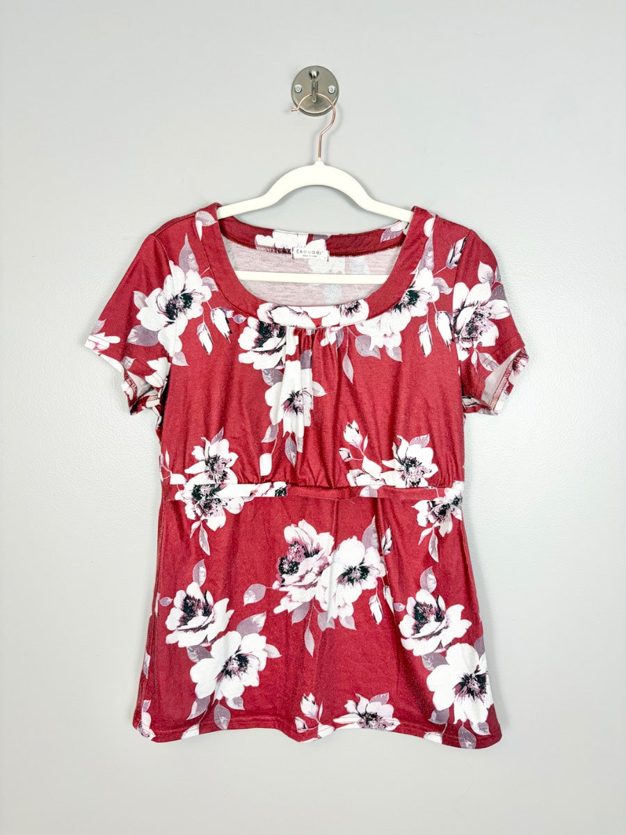 L - Ekoauer Burgundy Floral Nursing Top