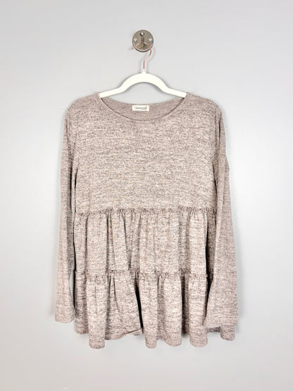 L - Querencia Dusty Pink Tiered Ruffle Sweater