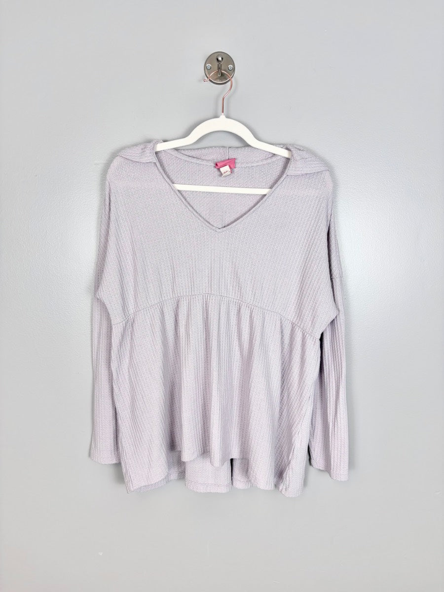 XL - Paisley Sky Soft Lavender Waffle Knit Hoodie