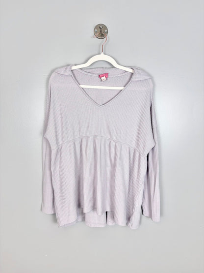 XL - Paisley Sky Soft Lavender Waffle Knit Hoodie